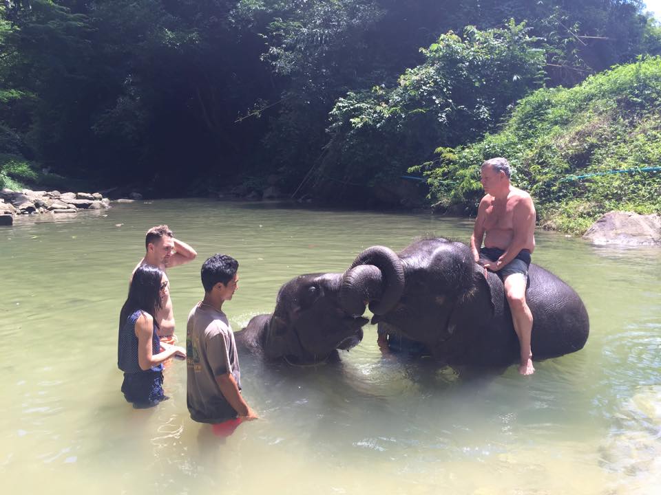 Customer rides on Elephant Bathing Program in the water